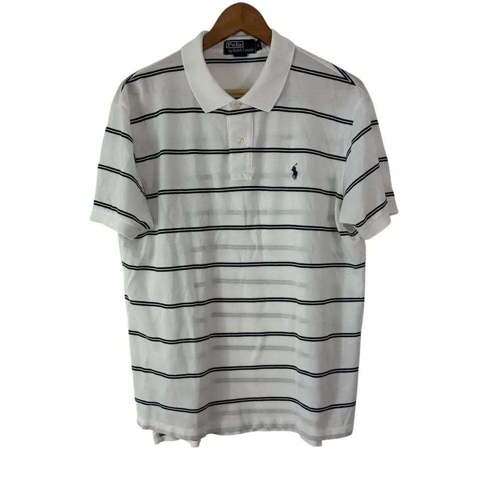 Vintage Polo Ralph Lauren Polo Shirt Men's Large Stripe Short Sleeve 100% Cotton